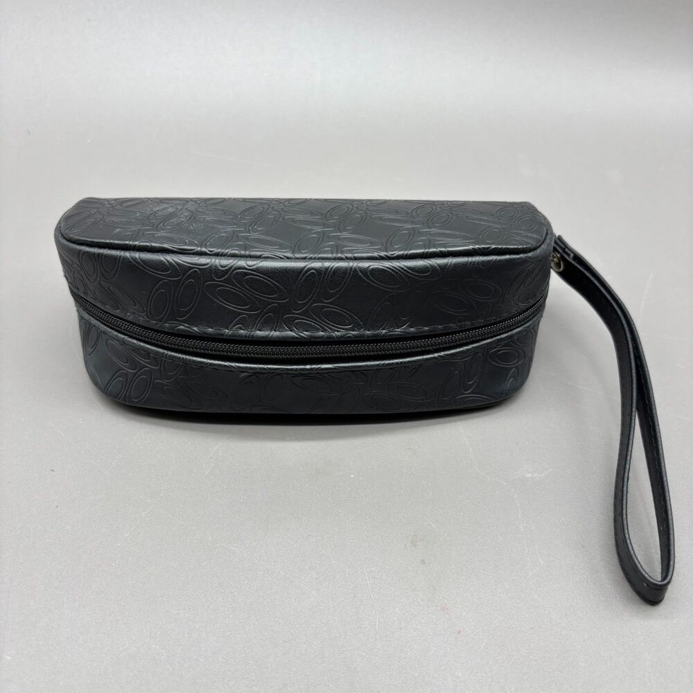 Oakley Black Embossed O Logo Sunglasses Case Zip Wrist Strap Semi Hard Eyewear